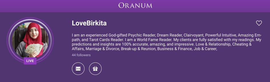 LoveBirkita - Oranum psychic advisor